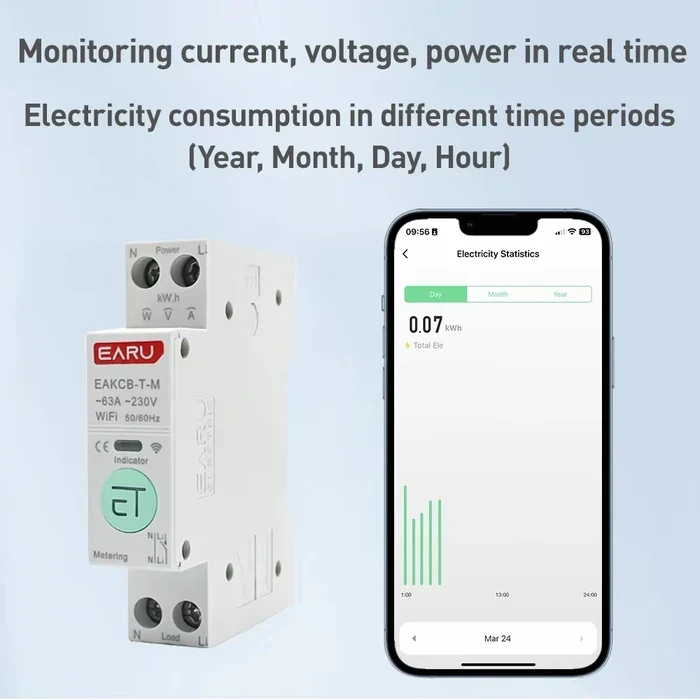 Розумний автомат 1-63A WIFI TUYA Smart Life Voltage Current Protection