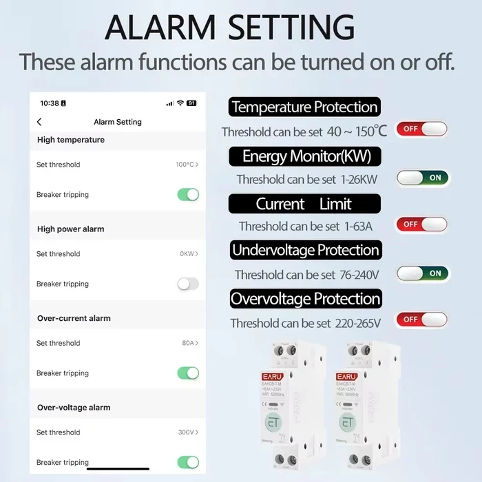 Розумний автомат 1-63A WIFI TUYA Smart Life Voltage Current Protection
