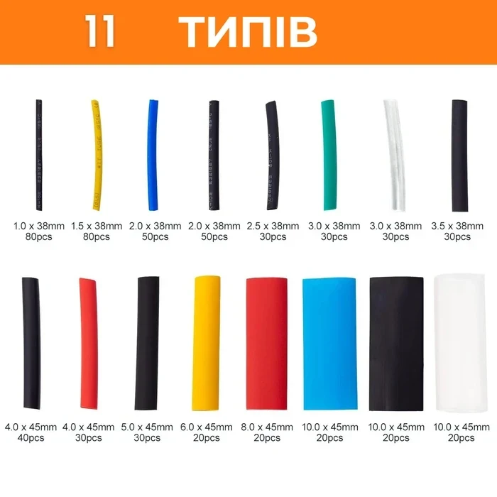 Набір термоусадочних трубок Eventronic 580 шт, 2:1, 5 кольорів / 11 розмірів