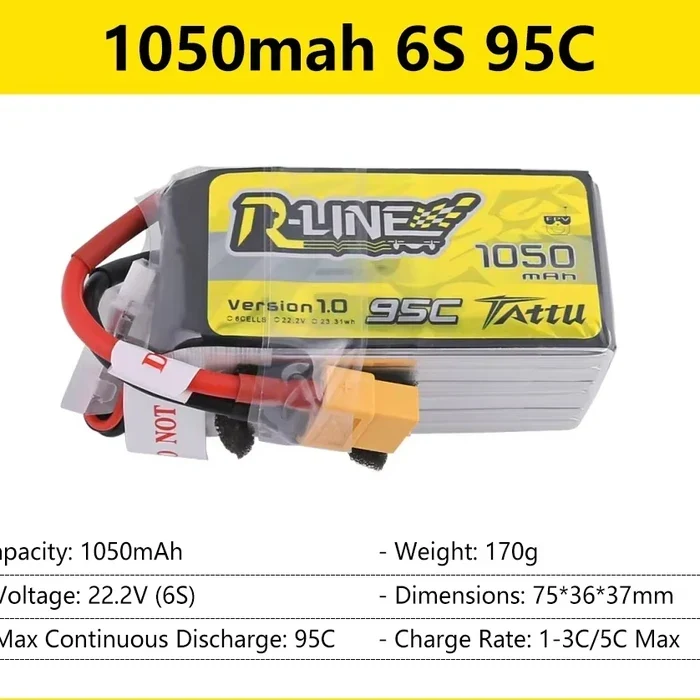 АКБ Tattu R-Line 1.0 2.0 LiPo Rechargeable Battery 1050mah 95C 6S for RC FPV Racing
